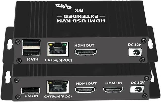 Main image of 4K@60Hz HDMI KVM USB Extender Over Cat 5e/6 up to 60M(196ft), KVM Extender Over IP Zero Latency Support All System, Plug & Play, 2 Ports USB2.0 (Transmitter and Receiver)