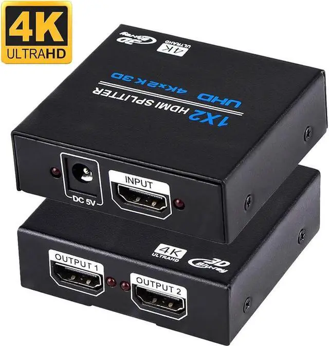 Main image of HDMI Splitter 1 in 2 Out, 4K @ 30Hz 1x2 Powered HDMI Splitter Duplicate Mirror Supports 4K 3D Full HD 1080P for Xbox, PS4 PS3 Fire Stick Blu Ray Apple TV HDTV  (1 Source to 2 Displays)