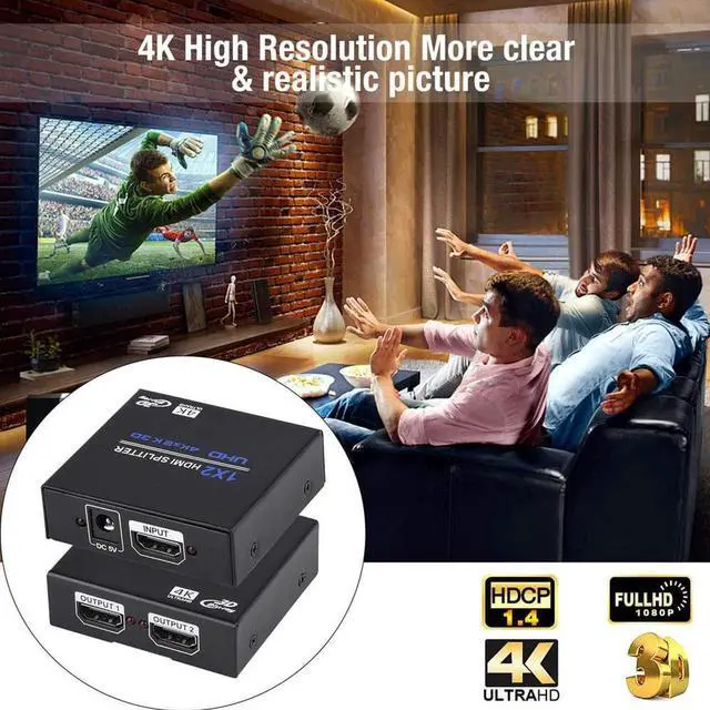 Alt view image 5 of 7 - HDMI Splitter 1 in 2 Out, 4K @ 30Hz 1x2 Powered HDMI Splitter Duplicate Mirror Supports 4K 3D Full HD 1080P for Xbox, PS4 PS3 Fire Stick Blu Ray Apple TV HDTV  (1 Source to 2 Displays)