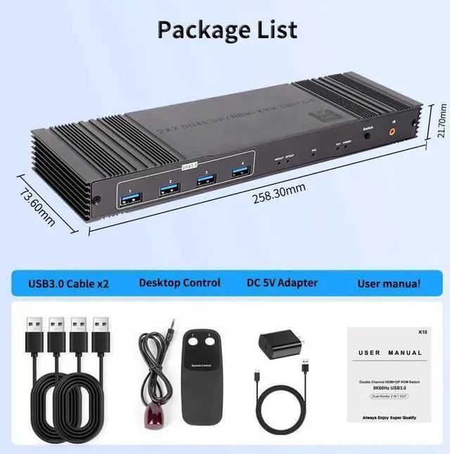 Alt view image 7 of 7 - HDMI DP KVM Switch Dual Monitors 2 Computers,2 Port 8K@30HZ USB3.0 Monitor Switcher for 2 Laptops 2 Monitors, with Manual Switching and Remote Control