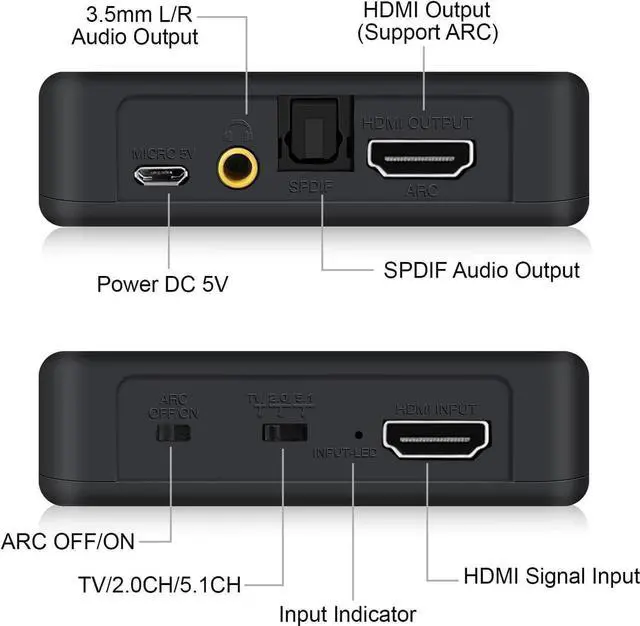 Alt view image 2 of 7 - 4K60Hz HDMI Audio Extractor Splitter, 4K HDMI to HDMI Audio Converter + Optical Toslink SPDIF + 3.5mm Audio, HDMI Audio Adapter for Fire Stick, Blu-Ray Player