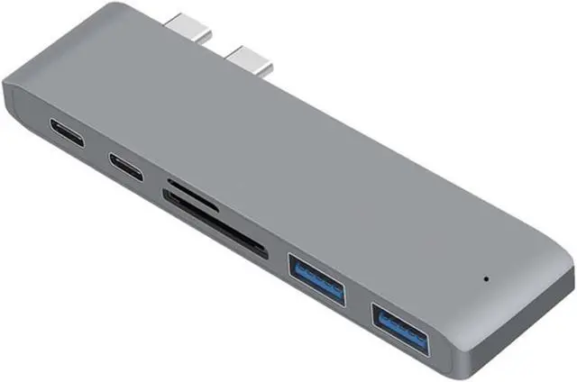 Alt view image 4 of 7 - Dual USB C Hub, 6 in 1 USB Type C Hub Adapter with 2 USB3.0 Port, Type C Data Transfer SD&TF Card Reader Compatible with 2016/2017 MacBook Pro 13"&15" (Gray)