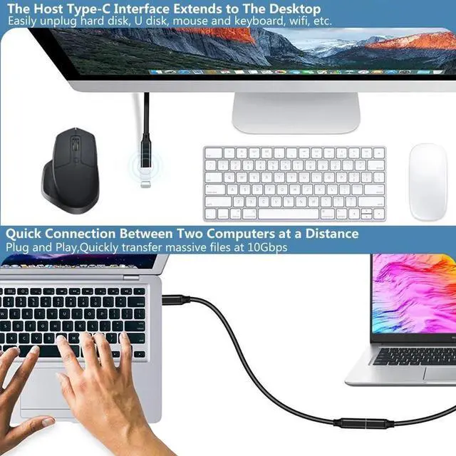 Alt view image 5 of 7 - USB Type C Extension Cable 10FT 2Pack,USBC 3.1 Gen2 10Gbps 100w Female to Male Extended Adapter,Thunderbolt 3 Extender Cord Compatible for MacBook Pro,Surface,Quest Link and Mobile Phone,Dell XPS