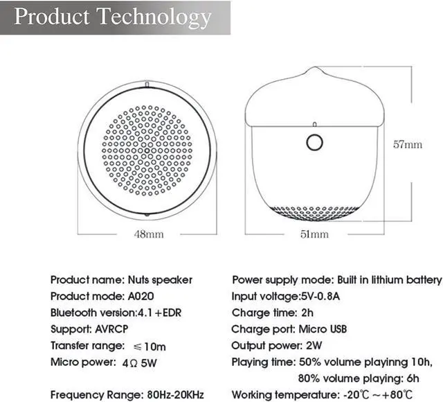 Alt view image 3 of 7 - s Portable Mini Wireless Bluetooth Nut Speaker with  Built-in Mic and Sling for Home Outdoor Travel Compatible with iPhone iPad Android Samsung Tablet and More, comes with LED lights
