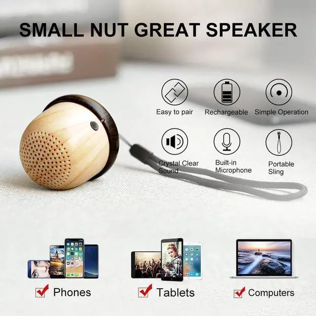 Alt view image 4 of 7 - s Portable Mini Wireless Bluetooth Nut Speaker with  Built-in Mic and Sling for Home Outdoor Travel Compatible with iPhone iPad Android Samsung Tablet and More, comes with LED lights