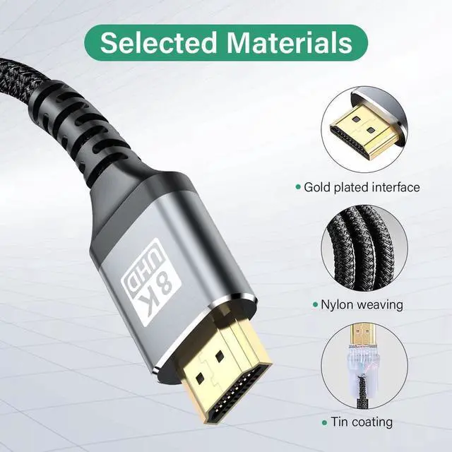 Alt view image 3 of 7 - 8K HDMI 2.1 Cable 3.3FT, Braided HDMI Cord - Get 48Gbps High Speed 3D 8K60 4K120 144Hz, HDR, eArc, Dolby Vision, & More
