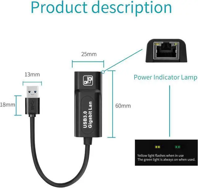 Alt view image 5 of 7 - USB to Ethernet Adapter, USB 3.0 to 10/100/1000 Gigabit Ethernet LAN Network Adapter, Support Windows 10/8.1/8/7/Vista/XP for Desktop Laptop Apple MacBook Linux