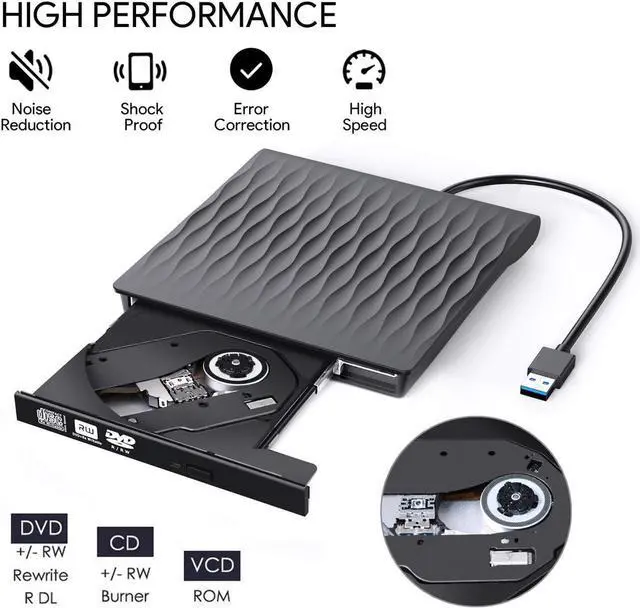 Alt view image 3 of 7 - External DVD Drive, USB 3.0 Type-C DVD±RW/CD±RW  Reader Writer Player Reader for PC Netbook Laptop Desktop with Mac OS Windows XP/7/8/10/Vista-Black
