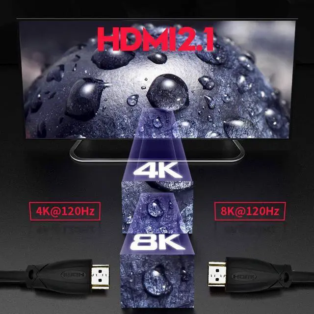 Alt view image 3 of 7 - 8K HDMI Cable HDMI 2.1 Cable Real 8K, High Speed 48Gbps 8K(7680x4320)@60Hz, 4K@120Hz Dolby Vision, HDCP 2.2 & 2.3, 4:4:4 HDR, eARC Compatible with Apple TV, Samsung QLED, 3.3Feet/1Meter