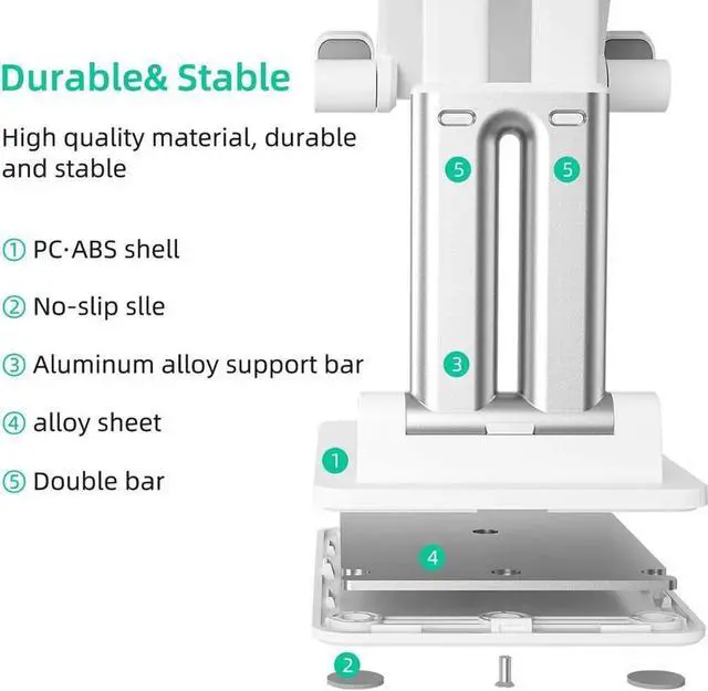 Alt view image 4 of 7 - Cell Phone Stand Height Adjustable, [2022 Updated] Dual Tube Foldable Phone Stand,Portable Tablet Stand, Smartphones Desk Holder with Anti-Slip Design for iPad/Tablet/Mobile Phone(White)