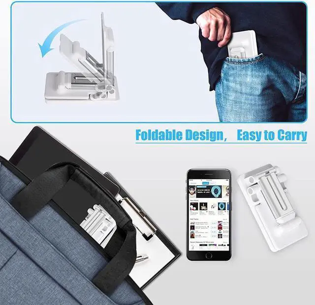 Alt view image 7 of 7 - Cell Phone Stand Height Adjustable, [2022 Updated] Dual Tube Foldable Phone Stand,Portable Tablet Stand, Smartphones Desk Holder with Anti-Slip Design for iPad/Tablet/Mobile Phone(White)
