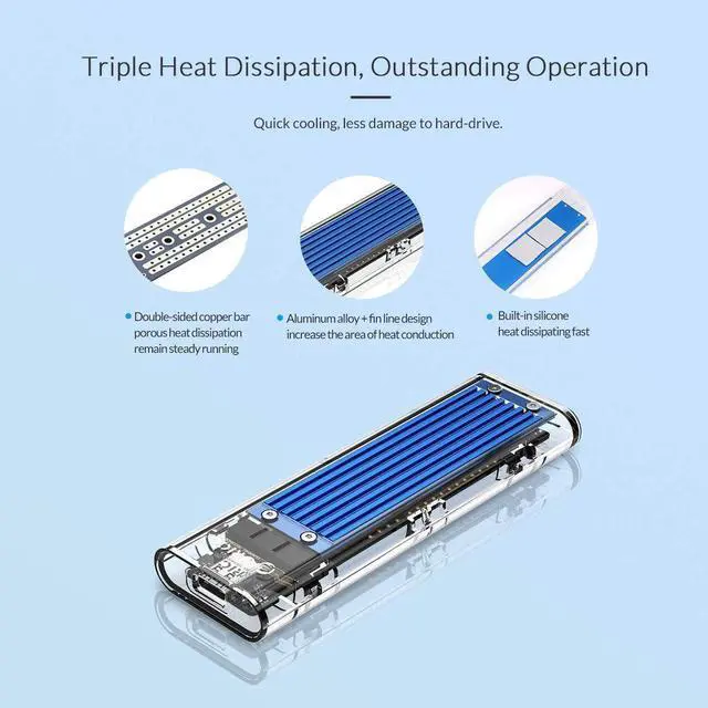 Alt view image 3 of 7 - USB 3.1 Gen 2 Type C Tool-Free M.2 SSD Enclosure 2280 2260 2242 2230 SSD Housing NGFF Case to USB3.1 gen 2 Type C Cable for Intel 660p/Samsung 970 EVO/Samsung970 Pro NVME SSD (Blue)
