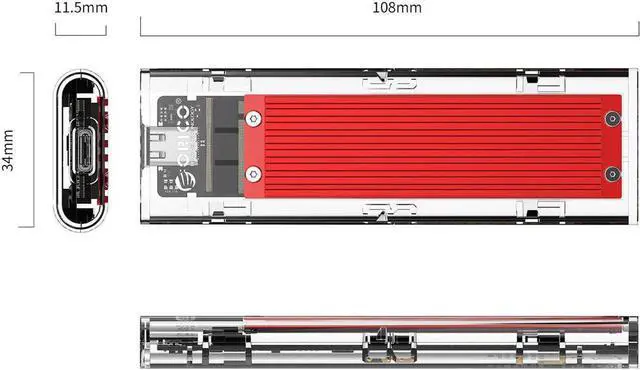 Alt view image 2 of 7 - USB 3.1 Gen 2 Type C Tool-Free M.2 SSD Enclosure 2280 2260 2242 2230 SSD Housing NGFF Case to USB3.1 gen 2 Type C Cable for Intel 660p/Samsung 970 EVO/Samsung970 Pro NVME SSD (Red)