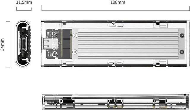 Alt view image 2 of 7 - USB 3.1 Gen 2 Type C Tool-Free M.2 SSD Enclosure 2280 2260 2242 2230 SSD Housing NGFF Case to USB3.1 gen 2 Type C Cable for Intel 660p/Samsung 970 EVO/Samsung970 Pro NVME SSD (Silver)