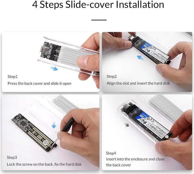 Alt view image 6 of 7 - USB 3.1 Gen 2 Type C Tool-Free M.2 SSD Enclosure 2280 2260 2242 2230 SSD Housing NGFF Case to USB3.1 gen 2 Type C Cable for Intel 660p/Samsung 970 EVO/Samsung970 Pro NVME SSD (Silver)