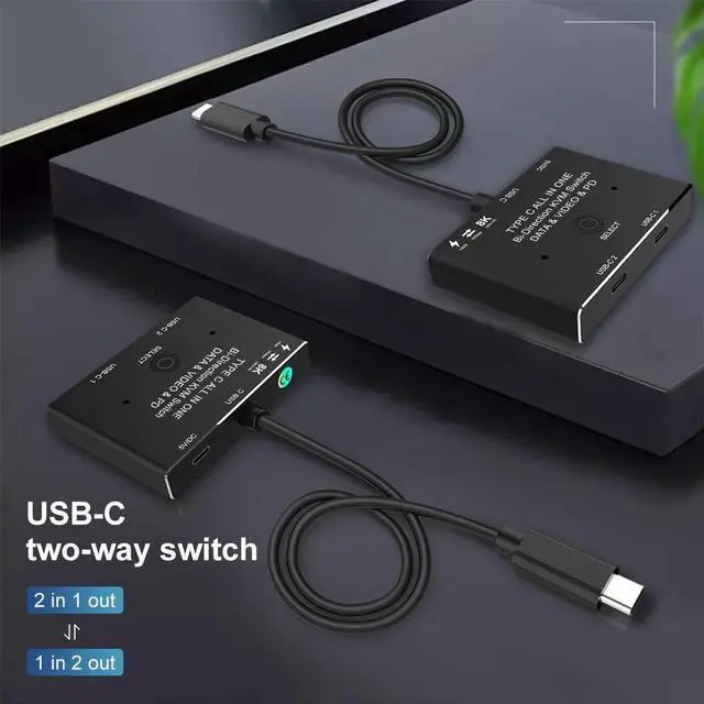 Alt view image 2 of 7 - USB C Switch,Bi-Directional USB C Switcher 2 Computers, USB Type C KVM Switch 8K@30Hz 4K@120Hz Video/10Gbps Data Transfer/100W Charging,Compatible with Thunderbolt Device
