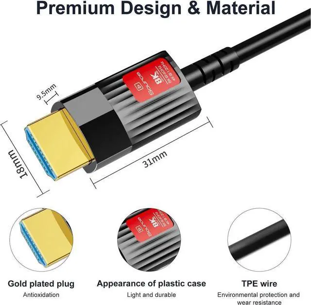 Alt view image 6 of 7 - Fiber Optic HDMI Cable 164ft,HDMI 2.1 Optic Cable 48Gbps high Speed,Support 8K@60Hz,Dynamic HDR 10,eARC,Compatible with PS4,Xbox, Projector.CL3 Rated for in-Wall Installation