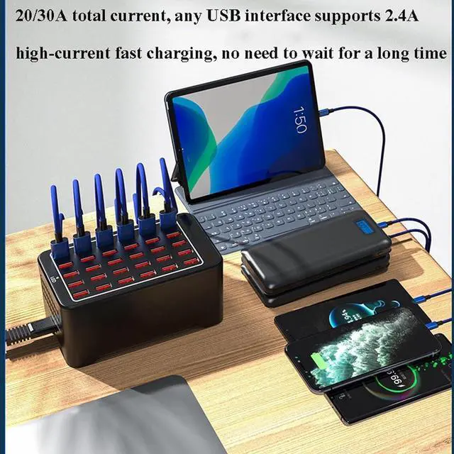 Alt view image 5 of 7 - 150w 30(30A) Port, USB Fast Charging Station,Travel Desktop USB Rapid Charger,Multi Ports Charging Station Organizer Compatible with Smartphones,Tables,and More Devices - Black