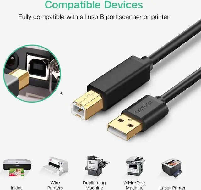 Alt view image 3 of 7 - USB Printer Cable USB 2.0 Type A Male to B Male Scanner Cord High Speed for Brother, HP, Canon, Lexmark, Epson, Dell, Xerox, Samsung etc (5 Feet)