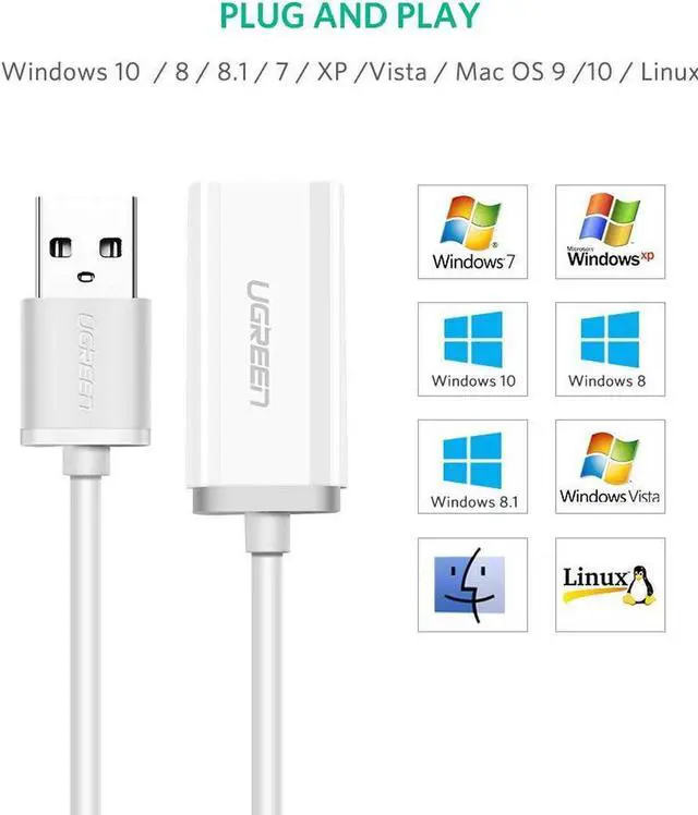 Alt view image 4 of 7 - USB Sound Card External Converter USB Audio Adapter with 3.5mm Aux Stereo for Headset, PC, Laptops, Desktops, PS4, Windows, Mac, and Linux White