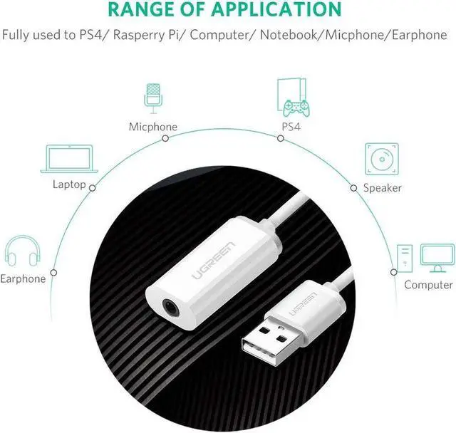 Alt view image 3 of 7 - USB Sound Card External Converter USB Audio Adapter with 3.5mm Aux Stereo for Headset, PC, Laptops, Desktops, PS4, Windows, Mac, and Linux White