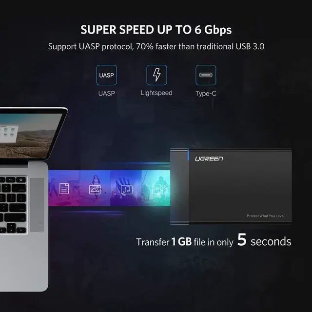 Alt view image 2 of 7 - 2.5" Hard Drive Enclosure USB C 3.1 Gen 2 to SATA III for 2.5 Inch SSD & HDD 9.5mm 7mm External Hard Drive Case Support Max 6TB with UASP Compatiable for WD Seagate Toshiba Samsung Hitachi