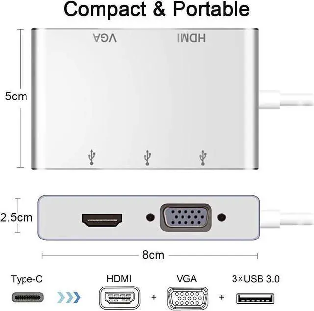 Alt view image 2 of 7 - USB C to 4K HDMI VGA Adapter , 5-in-1 Type C Hub with 4K HDMI, 1080P VGA, 3*USB 3.0 Compatible for Nintendo Switch/MacBook Pro/iPad Pro/ Samsung Galaxy/Dell XPS