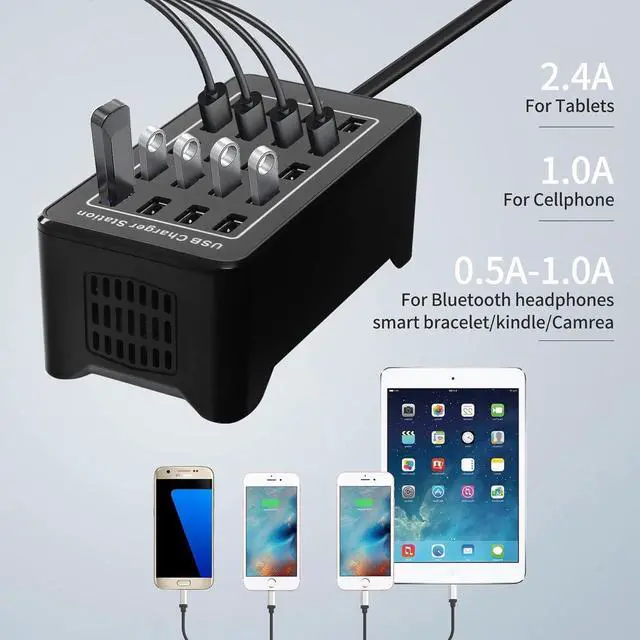 Alt view image 2 of 7 - 100w 20(20A) Port, USB Fast Charging Station,Travel Desktop USB Rapid Charger,Multi Ports Charging Station Organizer Compatible with Smartphones,Tables,and More Devices - Black