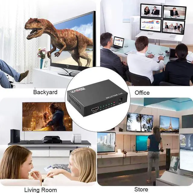 Alt view image 7 of 7 - HDMI Splitter 1 in 4 Out V1.4 Powered 1x4 Ports Box Supports 4K@30Hz Full Ultra HD 1080P and 3D Compatible with PC STB Xbox PS4 Fire Stick Roku Blu-Ray Player HDTV (1 Input to 4 Outputs)