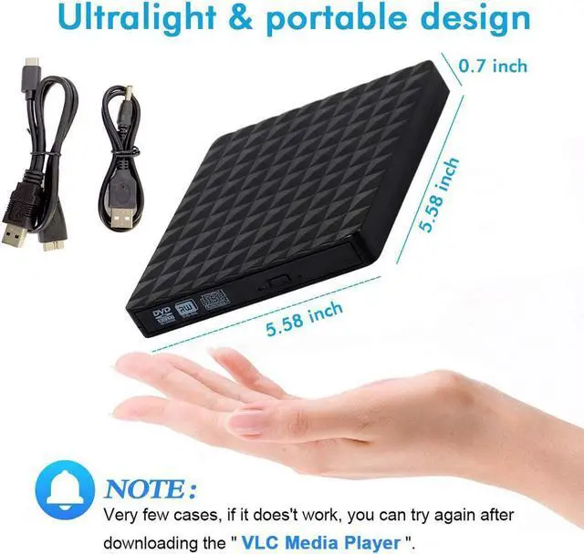 Alt view image 2 of 7 - Diamond USB 3.0 External DVD Drive with Type-C Interface, Portable DVD | CD Drive Burner for Windows/Linux/Mac OS,Compatible DVD-ROM/DVD±R/DVD-R DL/CDA/CD-ROM/CD-R/VCD/SVCD/CD-RW - Black