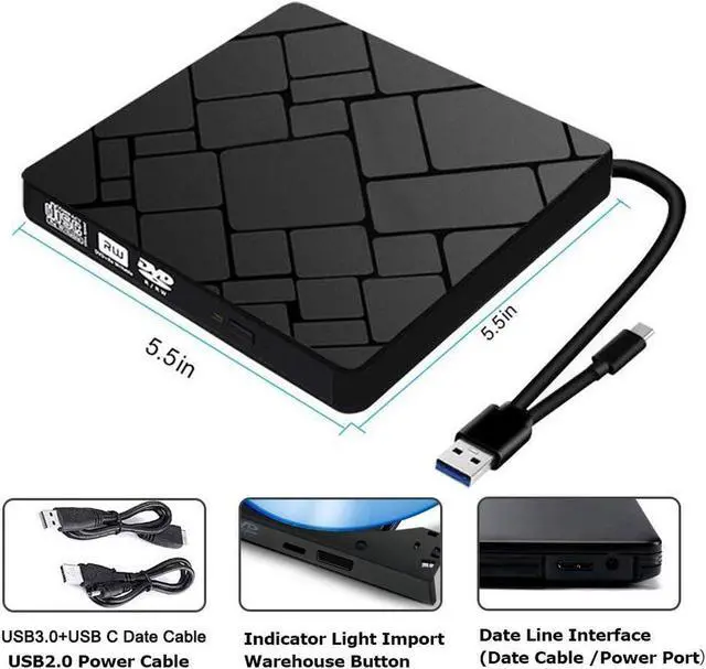 Alt view image 3 of 7 - External DVD Drive, USB 3.0/Type C Dual Port Portable Slim DVD Drive,DVD Player High Speed Data Transfer Perfect for Mac OS/ Win7/Win8/Win10/Vista PC Desktop Laptop