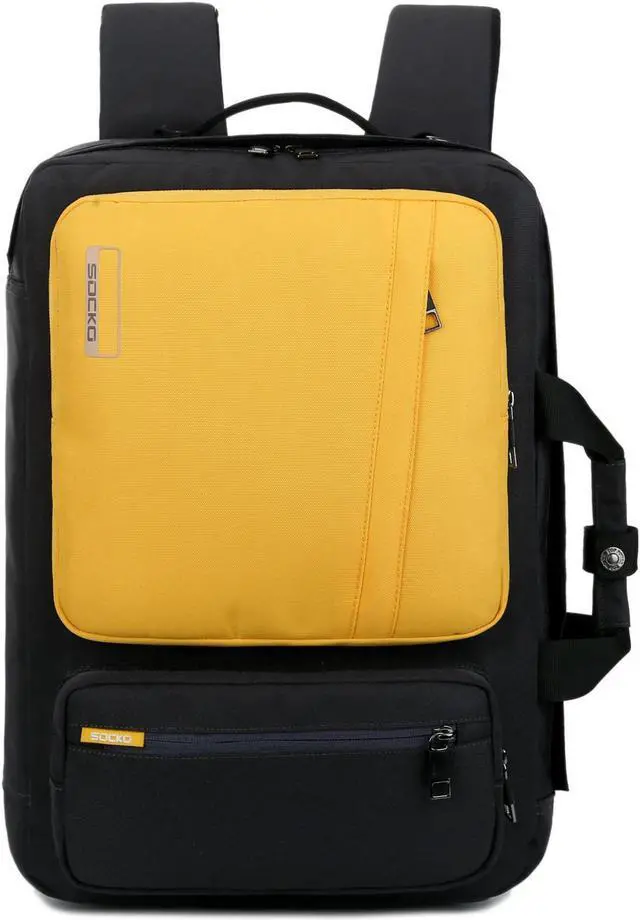 Alt view image 2 of 7 - SOCKO 17.3 Inch Laptop Backpack with Side Handle and Shoulder Strap,Travel Bag Hiking Knapsack Rucksack College Student Shoulder Back Pack for Up to 17.3 Inches Laptop Notebook Computer, Black+Yellow