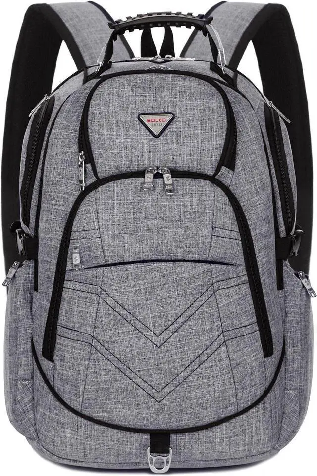 Main image of SOCKO 17.3 Inch Shockproof Laptop Backpack with USB Port / Roomy Lightweight Water Resistant Business Travel Bag / Multi-functional Casual Daypack Bookbag School Bag College Back Pack,Gray