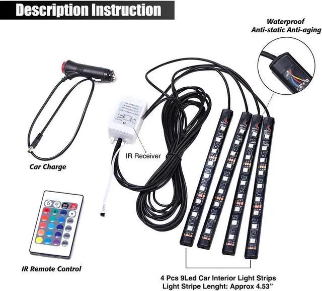 Alt view image 2 of 7 - 4in 1 RGB Car Interior Floor Decoration Atmosphere Colorful Neon Light Lamp 36 LED with Wireless Remote Control