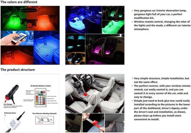 Alt view image 6 of 7 - 4in 1 RGB Car Interior Floor Decoration Atmosphere Colorful Neon Light Lamp 36 LED with Wireless Remote Control