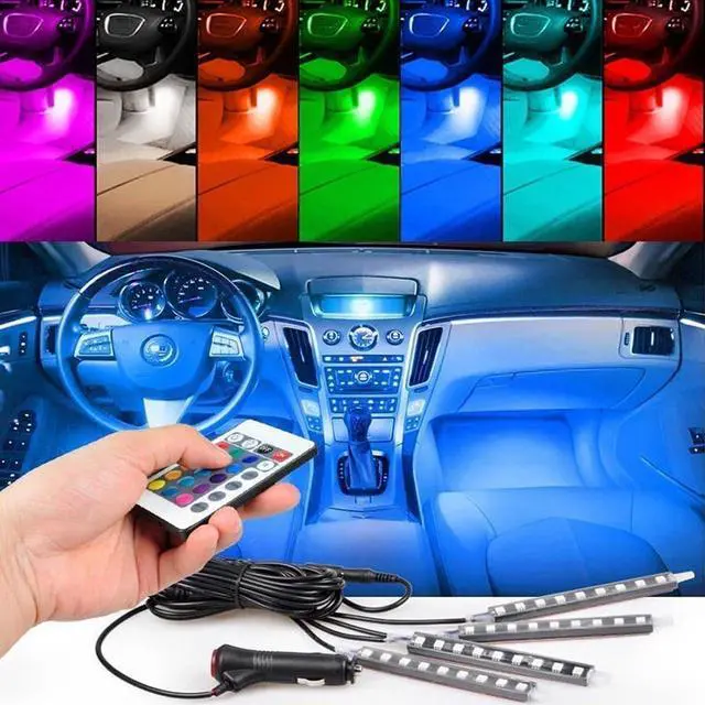 Alt view image 7 of 7 - 4in 1 RGB Car Interior Floor Decoration Atmosphere Colorful Neon Light Lamp 36 LED with Wireless Remote Control