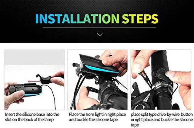Alt view image 5 of 7 - Best Bike Lights with Super Loud Bike Horn, Night Bicycle Safety Flashlight, USB Rechargeable & Waterproof LED Bicycle Light set, Bike Light Set, 3 Modes Headlight and 4 Modes Taillight, Fast Install