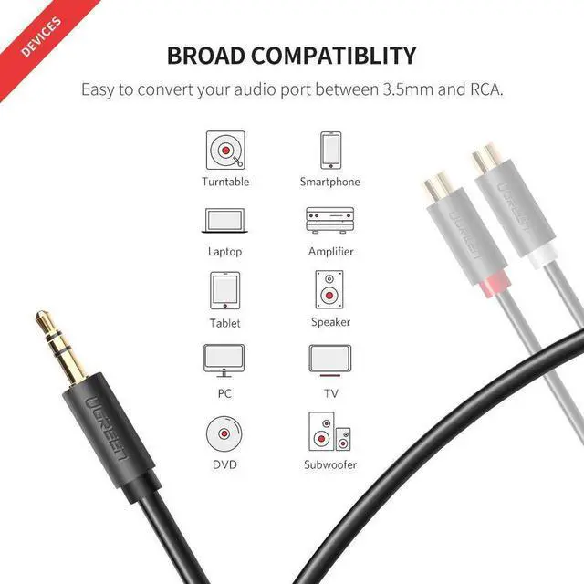 Alt view image 2 of 7 - 3.5mm to 2RCA Cable (20CM), RCA Audio Cable 24K Gold Plated 3.5MM Male To 2 RCA Female Jack Stereo Audio Cable 3.5mm Male to 2 RCA Female Stereo Audio Adapter Extension Cable