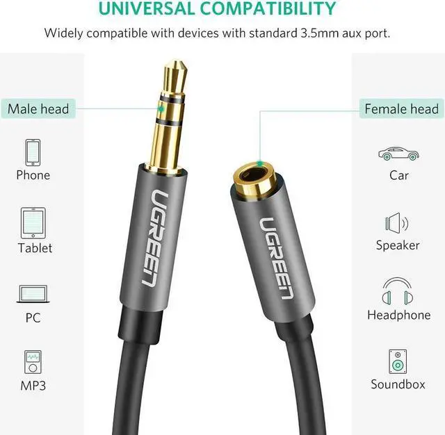 Alt view image 2 of 7 - Headphone Extension Cable, 3.5mm Stereo Audio Cable Male to Female AUX Cord Adapter Compatible iPhone iPad iPod Speaker Smartphone Tablets & More -Black(3.3FT, 1meter)