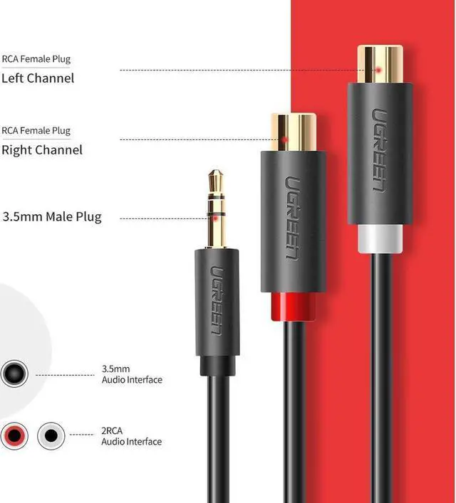 Alt view image 5 of 7 - 3.5mm to 2RCA Cable (20CM), RCA Audio Cable 24K Gold Plated 3.5MM Male To 2 RCA Female Jack Stereo Audio Cable 3.5mm Male to 2 RCA Female Stereo Audio Adapter Extension Cable
