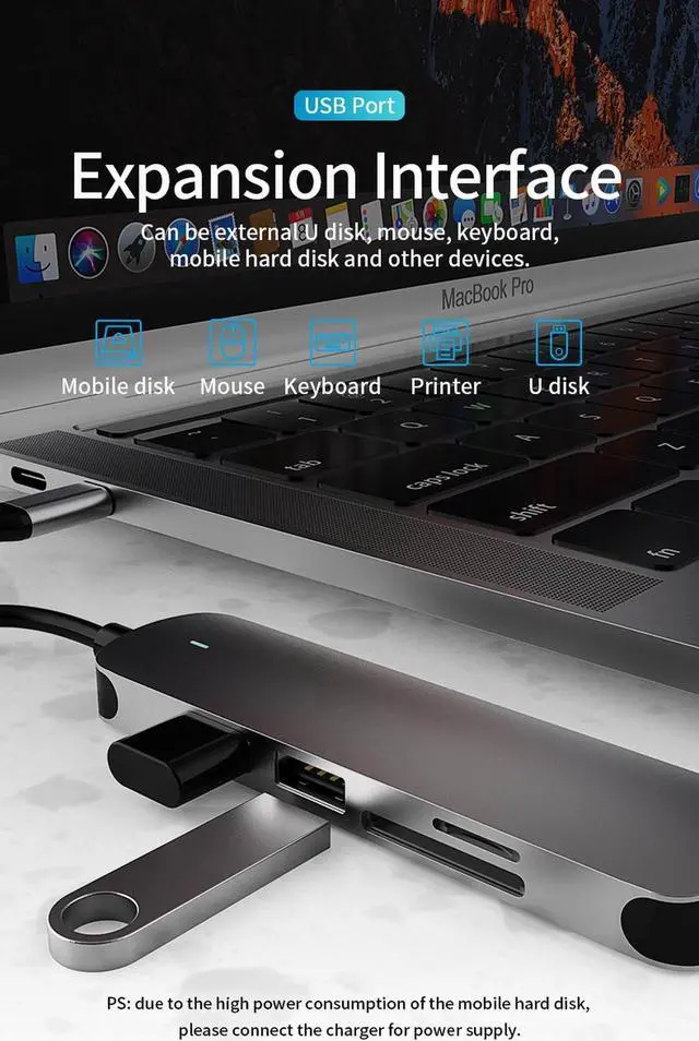 Alt view image 6 of 7 - USB C Hub, 5 in 1 USB C Adapter, Type C Hub with 4K USB C to HDMI, USB 3.0, USB 2.0, SD/TF Card Reader for MacBook Pro Air, Dell XPS 15, Google Chromebook Pixel