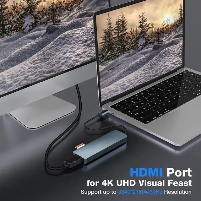 Alt view image 3 of 7 - USB C Hub, Type-C Hub Adapter 6 in 1 with HDMI 4K@30Hz, 100W PD Charging, USB3.0 5Gbps Data Port, USB 2.0, SD/TF, USB C Multiport Dongle for MacBook Pro and Other Type C Devices