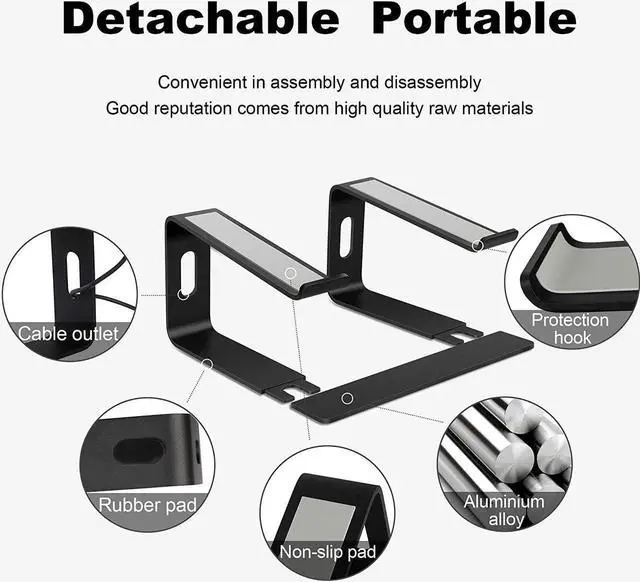 Alt view image 3 of 7 - Laptop Stand, Ergonomics Aluminum Laptop Riser, Detachable Computer Stand, Adjust Laptop Holder Stand for Macs and laptops ,Black