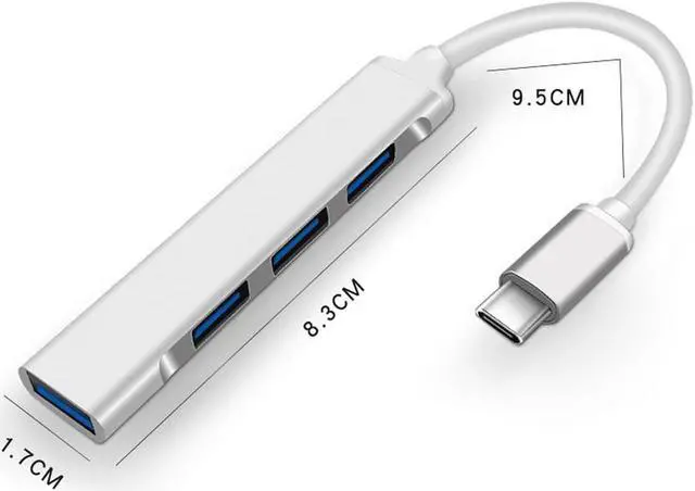 Alt view image 3 of 7 - USB C Hub, Aluminum USB C Adapter with 4 USB 3.0 Ports, for MacBook Pro 2018/2017, ChromeBook, XPS, Galaxy S9/S8, and More-Silver