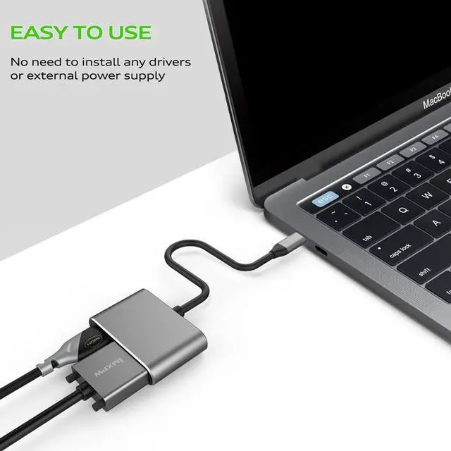 Alt view image 2 of 7 - USB C to HDMI Adapter,  USB C Hub to HDMI/VGA, 2 in 1 Thunderbolt 3 to HDMI 4K,1080P VGA Type C Port Compatible for MacBook,Nintendo Switch,USB C Device ,Gray