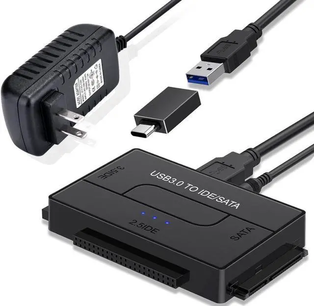 Main image of USB C to SATA IDE Adapter - External Hard Drive Adapter Converter Kit for Universal 2.5/3.5 inch HDD/SSD Hard Drive Disk, DVD-ROM/CD-ROM/CD-RW, with USB A Connector & 12V/2A Power Adapter