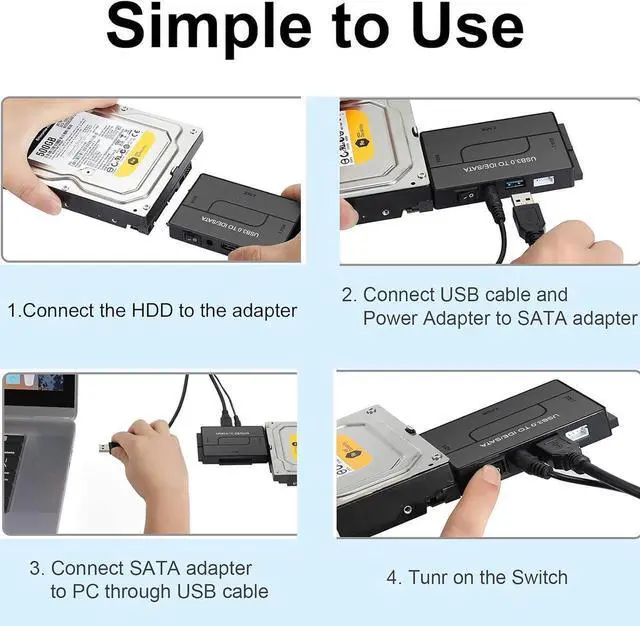 Alt view image 6 of 7 - USB C to SATA IDE Adapter - External Hard Drive Adapter Converter Kit for Universal 2.5/3.5 inch HDD/SSD Hard Drive Disk, DVD-ROM/CD-ROM/CD-RW, with USB A Connector & 12V/2A Power Adapter