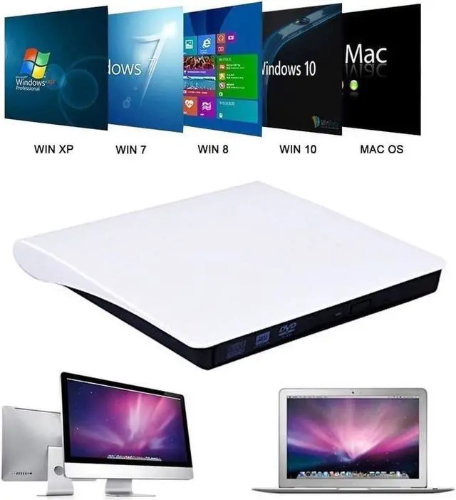 Alt view image 5 of 7 - XD001 External CD DVD Drive USB 3.0 USB C CD DVD Drive CD Player Burner Writer Optical Drive Compatible with Laptop/MacBook/Windows/PC (White)