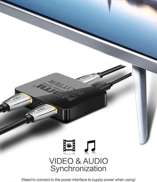 Alt view image 3 of 7 - HDMI Splitter 1 in 2 Out - 4k HDMI Splitter 1 x 2 for Dual Duplicate Monitors Support 3D 4K@30HZ Full HD 1080P for Xbox PS4 Blu-Ray Player HDTV