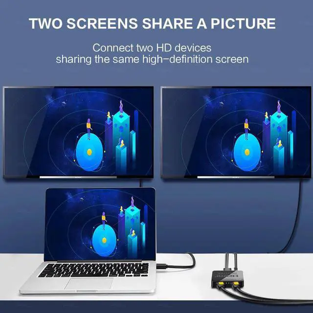 Alt view image 4 of 7 - HDMI Splitter 1 in 2 Out - 4k HDMI Splitter 1 x 2 for Dual Duplicate Monitors Support 3D 4K@30HZ Full HD 1080P for Xbox PS4 Blu-Ray Player HDTV